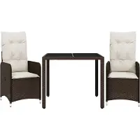 vidaXL 3-delige Bistroset met kussens poly rattan bruin