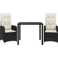 vidaXL 3-delige Bistroset met kussens poly rattan zwart