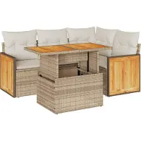 vidaXL 5-delige Loungeset met kussens poly rattan en acaciahout beige