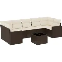 vidaXL 8-delige Loungeset met kussens poly rattan bruin