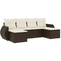 vidaXL 6-delige Loungeset met kussens poly rattan bruin