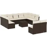 vidaXL 12-delige Loungeset met kussens poly rattan bruin