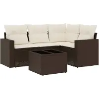 vidaXL 5-delige Loungeset met kussens poly rattan bruin