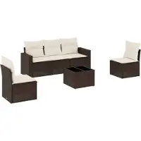 vidaXL 6-delige Loungeset met kussens poly rattan bruin