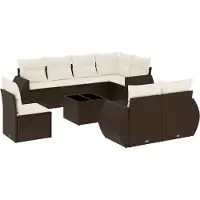 vidaXL - 9-delige - Loungeset - met - kussens - poly - rattan - bruin
