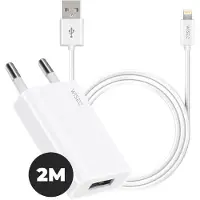 WISEQ USB oplader geschikt voor Apple iPhone 14 / 13 / 12 / 11 en iPad – inclusief USB naar Lightning oplaadkabel 2 m – wit –