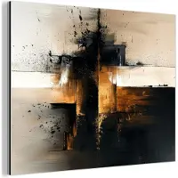 MuchoWow Aluminium schilderij 160x120 cm - Wanddecoratie metaal - Modern - Zwart - Verf - Goud - Metalen muurdecoratie woonkamer - Decoratie industrieel - Foto op dibond - Industriële accessoires slaapkamer