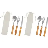 Inspirion Bestekset - RVS - 12-delig - houten handvat - in katoenen hoes