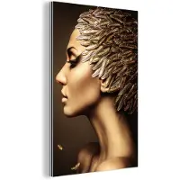 MuchoWow Aluminium schilderij 20x30 cm - Wanddecoratie metaal - Vrouw - Abstract - Goud - Portret - Metalen muurdecoratie woonkamer - Decoratie industrieel - Foto op dibond - Industriële accessoires slaapkamer