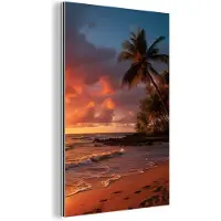 MuchoWow Wanddecoratie Metaal - Aluminium Schilderij Industrieel - Zonsondergang - Palmbomen - Strand - Zee - 120x180 cm - Dibond - Foto op aluminium - Industriële muurdecoratie - Voor de woonkamer/slaapkamer