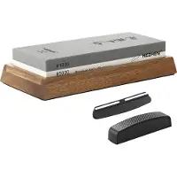 HEZHEN - Professionele Slijpsteen van wit Korund - Dubbelzijdige korrel 1000/5000 - Met Bamboe anti-slip houder, hoekgelijder en corrector