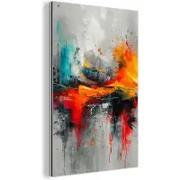 MuchoWow Aluminium schilderij 80x120 cm - Wanddecoratie metaal - Modern - Oranje - Grijs - Kunst - Metalen muurdecoratie woonkamer - Decoratie industrieel - Foto op dibond - Industriële accessoires slaapkamer