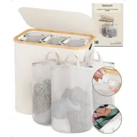 Bellettini Opvouwbare Wasmand met Deksel - 3 Compartimenten - 600D Oxford Materiaal- Wassorteerder - 148 Liter - Zwart