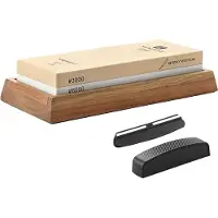 Xinzuo - Professionele Slijpsteen van wit Korund - Dubbelzijdige korrel 3000/8000 - Met Bamboe anti-slip houder, hoekgelijder en corrector