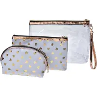 Juleeze Toilettas Dames Set van 3 23x17 / 20x13 / 18x12 cm Wit Goudkleurig Polyester Hartjes