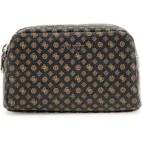 GUESS Utensil zak Double Zip Mocha Logo Multi Zwart