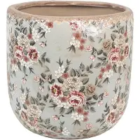 Clayre & Eef Keramiek Bloempot voor Binnen – Roze Bloemen – Rustieke Pot – Ø 19 cm – Bloemenmotief