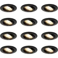 QAZQA Set van 12 inbouwspots zwart GU10 35mm - Edu