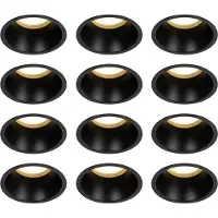 QAZQA Set van 12 inbouwspots zwart GU10 70mm IP44 - Dept