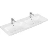 Villeroy & Boch Wastafel Subway 3.0 Dubbele Wasbak Met CeramicPlus 2 Kraangaten Met Overloop 130x47x16.5 cm Wit Alpin