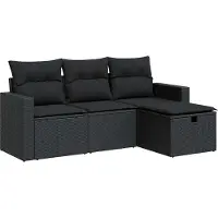 vidaXL 4-delige Loungeset met kussens poly rattan zwart