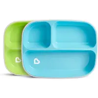 Munchkin Anti-Slip Borden Met 3 Vakken - Splash - Vaatwasser- en Magnetronbestendig - Per 2 Stuks - Kinderbordjes - Groen/Blauw