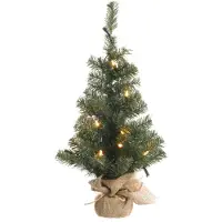 Everlands Mini Kunstkerstboom 90cm Met LED & Jute Groen groen PVC