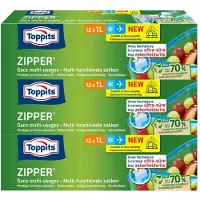 Toppits 3x Zipper Multi-functionele Zakken 1 Liter 12 Stuks