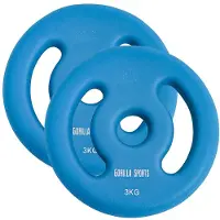 Gorilla Sports Vinyl halterschijven set 2 x 3 kg licht blauw