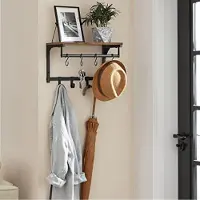 Vasagle Wandkapstokplank met 8 haken, ophangstang, Vintage Bruin-Zwart