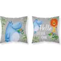 Mayamoo Katoenen Kussensloop 40x40 cm - Nijlpaard, Leeuw & Kameleon
