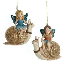 Kurt S. Adler 3.5 inch Magical Woods Boy & Girl Fairies Sitting On Top Of Snail 8,89x3,81x8,89 cm kerstornament