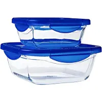 Pyrex - Cook & Go Schaal Vierkant met Deksel Set van 2 Stuks - Borosilicaatglas - Transparant -