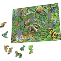 Larsen Zuid-Amerikaans regenwoud – Puzzel – Dieren – Regenwoud – Educatieve legpuzzel voor kinderen – 70 stukjes – Gemaakt in Noorwegen – Extra dikke 2,5 mm stukjes – Tray met vaste rand