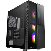 Thermaltake CA-1W1-00M1WN-01 Midi-tower PC-behuizing Zwart 3 voorgeïnstalleerde LED-ventilators, LCS-compatibel, Zijvenster, Geschikt voor DIY-waterkoeling,