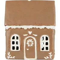 Ib Laursen Kersthuis 'Gingerbread stijl met deurkrans' Theelichthouder 14x11.5x8cm