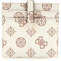 GUESS Laurel SLG Tab Card Case Dames Portemonnee - Cream Logo - One Size