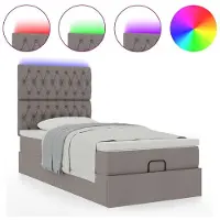 vidaXL Bed poef met matras en LED's 90x200 cm stof taupe