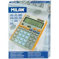 Milan Box 12 Digit Calculator Orange Grey Colour (currency Converter) Zilver