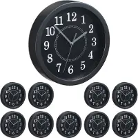 Relaxdays 10x Ronde wandklok, kleine klok om op te hangen, klassiek design, op batterijen, met secondewijzer, klok, diameter 20 cm, zwart