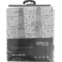 Differnz Douchegordijn Bath †“ 180 x 200 cm †“ Verzwaard †“ 100% Polyester †“ Wit/Zwart