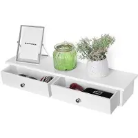 Songmics Zwevende plank met 2 laden, afwerking hoogglans, 65 x 15 x 10 cm, wit