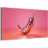 MuchoWow Aluminium schilderij 120x60 cm - Wanddecoratie metaal - Peper - Disco - Rood - Glitter - Metalen muurdecoratie woonkamer - Decoratie industrieel - Foto op dibond - Industriële accessoires slaapkamer