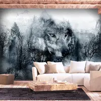Karo-art Fotobehang - Wolf in de bergen , Zwart Wit