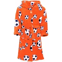 Playshoes - Badjas kind - Voetbal - fleece kinderbadjas met capuchon - Oranje - Maat 98/104