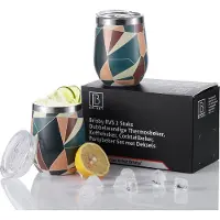 Brisby RVS 2 Stuks Dubbelwandige Design Thermosbeker, Partybeker Set met Deksels – Abstract Colors