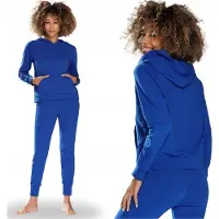 DKaren | Seattle | katoenen trainingspak | hoogwaardig huispak gemaakt in Europa | Lange Mouw Lange Broek | blauw | slim fit | XS