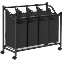 Mazazu MIRA Home - Wasmand op wielen - Wassorteerder met 4 Compartimenten - Zwart - Metaal/Stof - 38,5x87,5x81