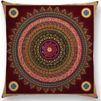 Cusco Mandala kussenhoes 45x45 cm - Fluweelzacht - DUBBELZIJDIG BEDRUKT - Bordeaurood/roze