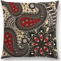 Cusco Mandala kussenhoes Red Curly – DUBBELZIJDIG BEDRUKT - Soft Touch – 45x45 cm